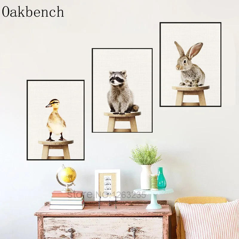 Скандинавский плакат с животным принтом кролика настенная Картина на холсте
