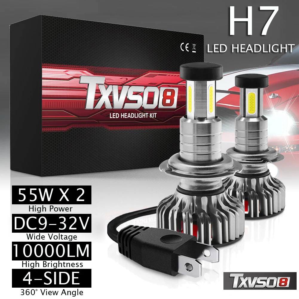 

2 Pcs H7 LED Headlight Light Bulbs 12V 24V High Or Low Beam 10000LM 6000K Fog Light Lamp Auto Headlamps Car Accessories