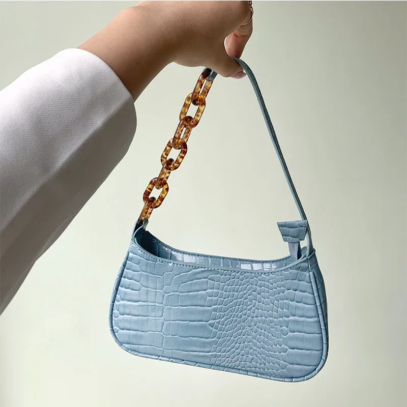 Сумка багет из искусственной кожи сумка через плечо крокодиловой с кристаллами и