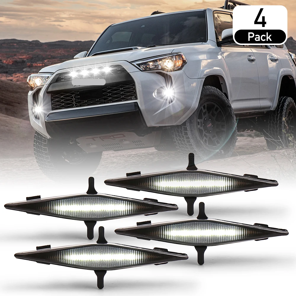

4 Pcs Front Grilles Led Light Black Shell White Light Diamond Decoration Car Light Removable For Toyota 4Runner