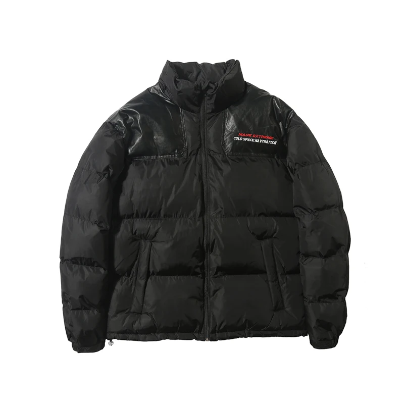 Hip Hop Men Parkas Leather Patchwork Windbreaker Puffer North Canada Coats Oversize Zipper Streetwear Swag Men's Bomber |
