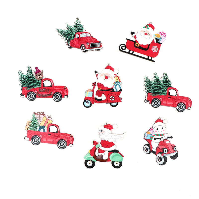 

Christmas Wooden Car Santa Claus Pendants Xmas Tree Hanging Ornaments Decor