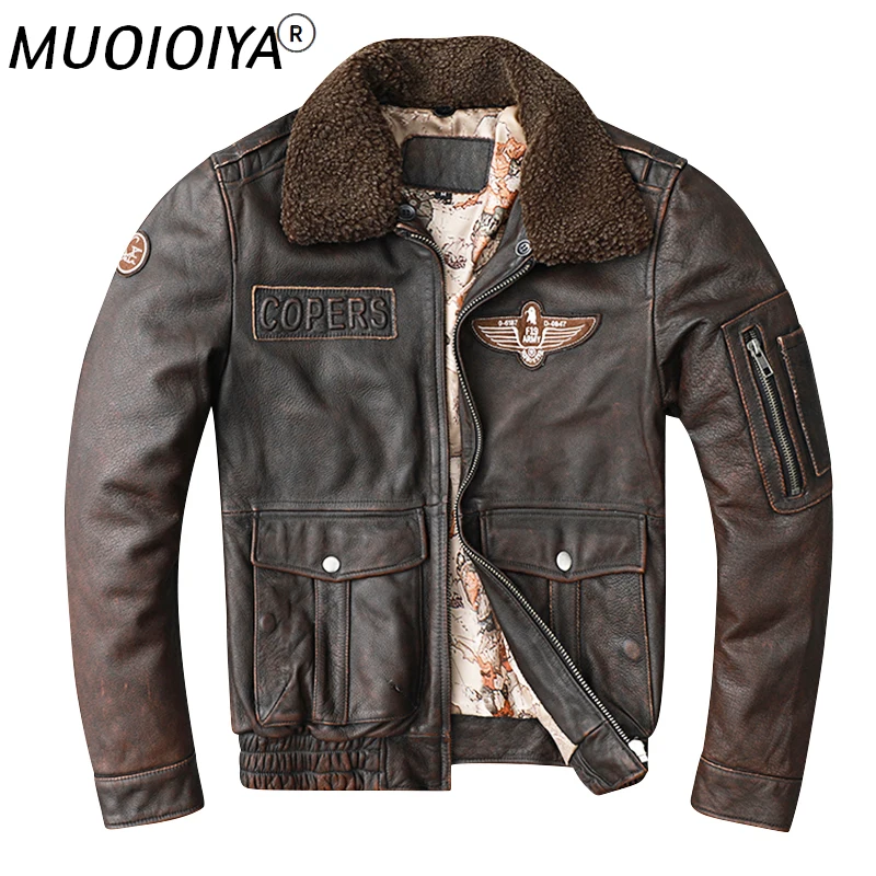 

Winter Thicken Genuine Leather Jacket Men's First Layer Cowhide Air Force Flight Suit Large Size 7XL Pure Fur Collar Jacket