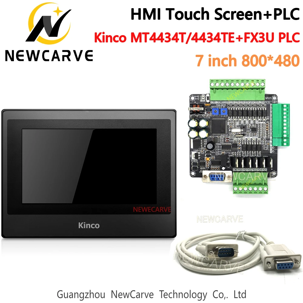 Pantalla táctil Kinco MT4434T MT4434TE HMI, tablero de Control MR PLC con Cable de comunicación, 14/24/32/48/56 MT, FX3U, Newcarve