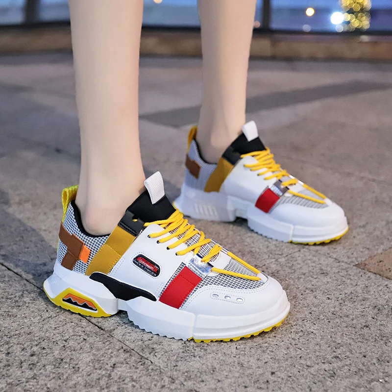 

2020 Woman Sneakers Shoes New Wild Outdoor Walking Shoes Joker Comfort Mixed Colors Lace-Up Fashion Casual Women's Shoes W34-69