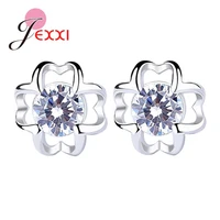 charm flower shape silver stud earrings 925 sterling silver clear crystal jewelry cute fine silver female gift brincos