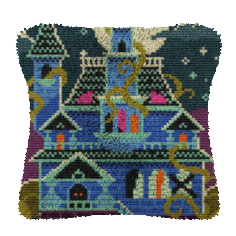 

Abstract House Pattern Latch Hook Cushion Luxury Fashion Embroidery Cushion Cover Pillow Case Home Decorative Sofa Throw Pillow