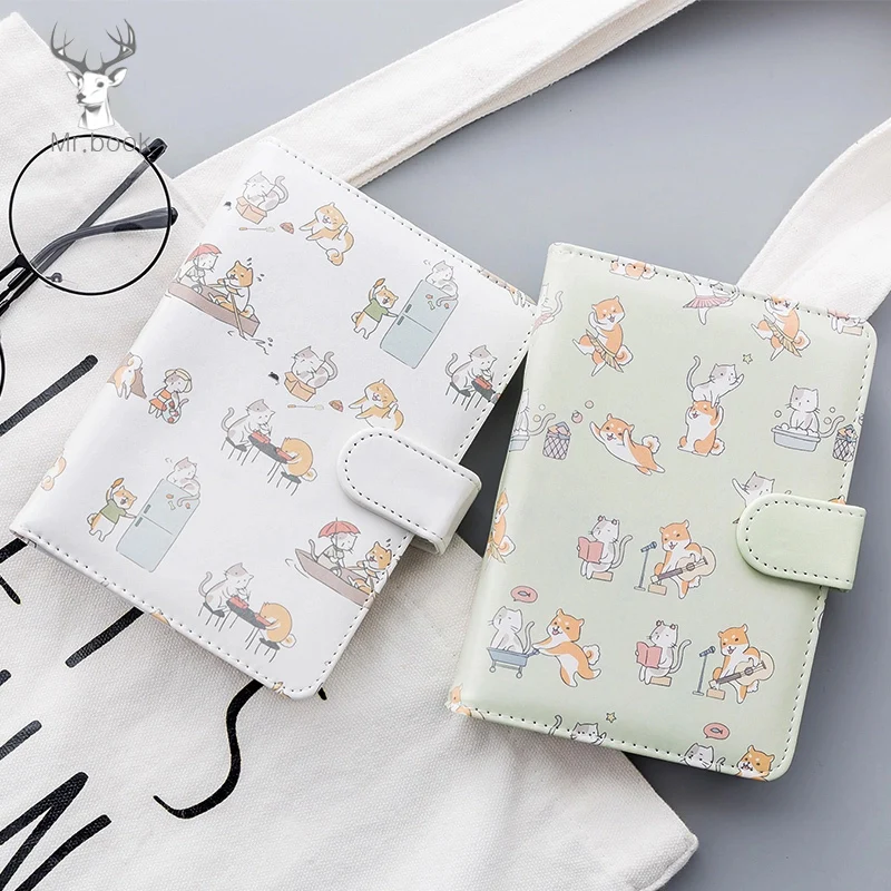 Кожаный блокнот с милым рисунком собаки и кота портативный ручной из мультфильма