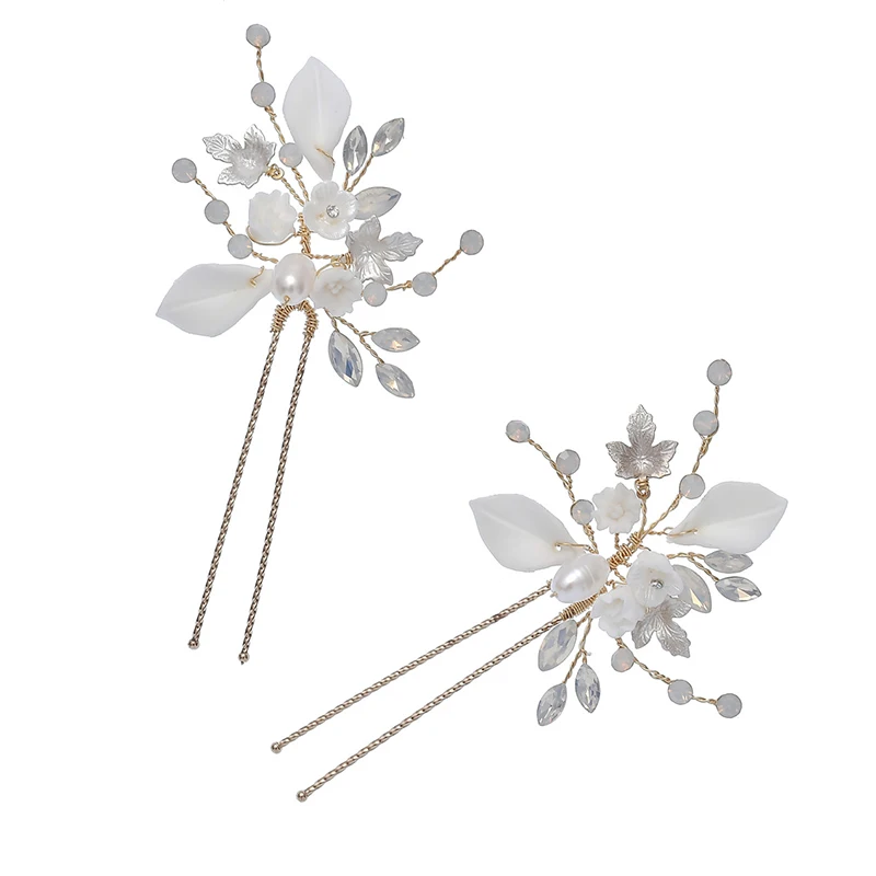 Фарфоровый цветочный набор заколок для волос с опалом и кристаллами Свадебные