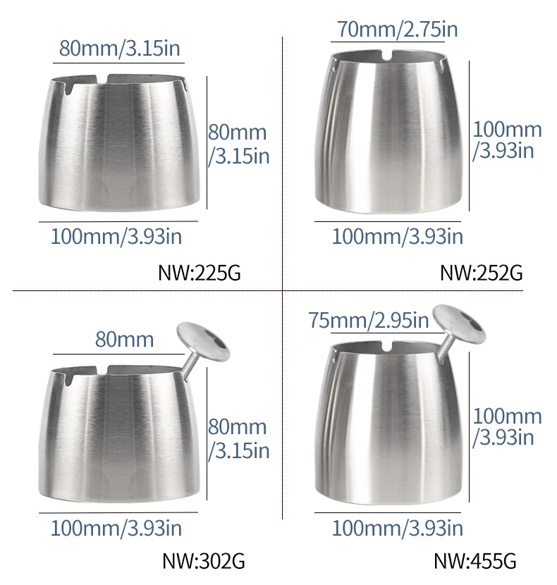 Большой контейнер из нержавеющей стали для хранения табака и пепельницы