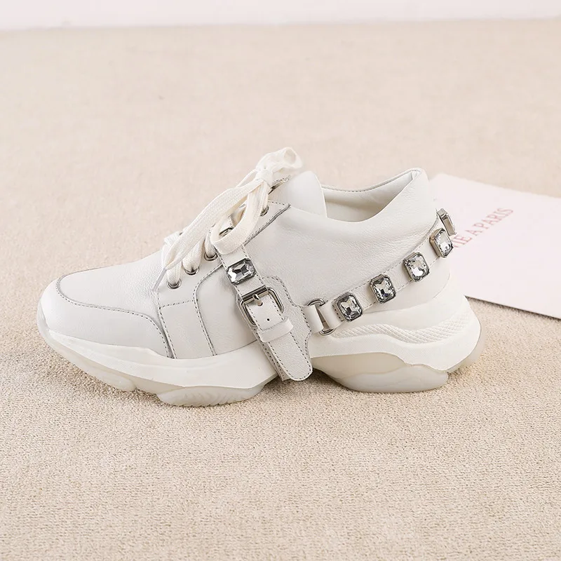 Женские кроссовки на плоской платформе MORAZORA черные из натуральной кожи шнуровке