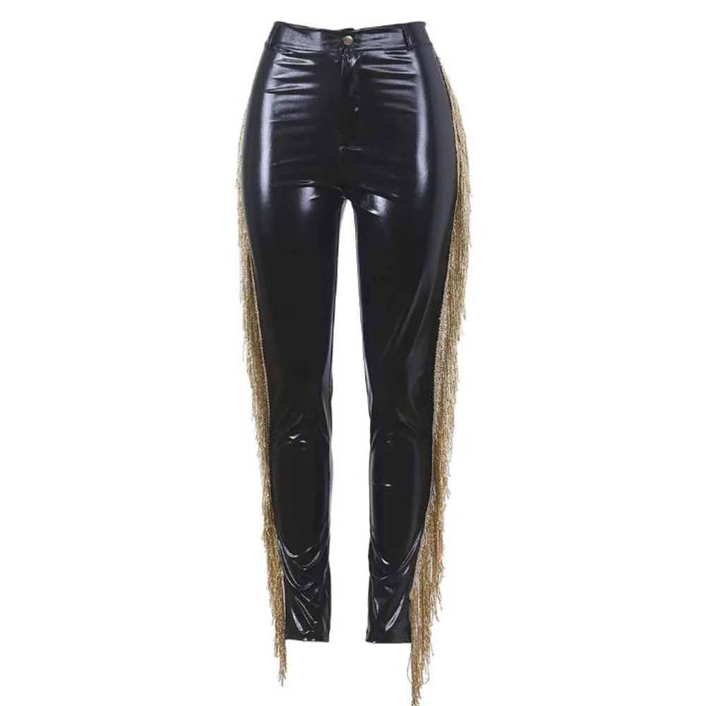 Брюки карандаш из ПУ кожи женские элегантные черные штаны искусственной с