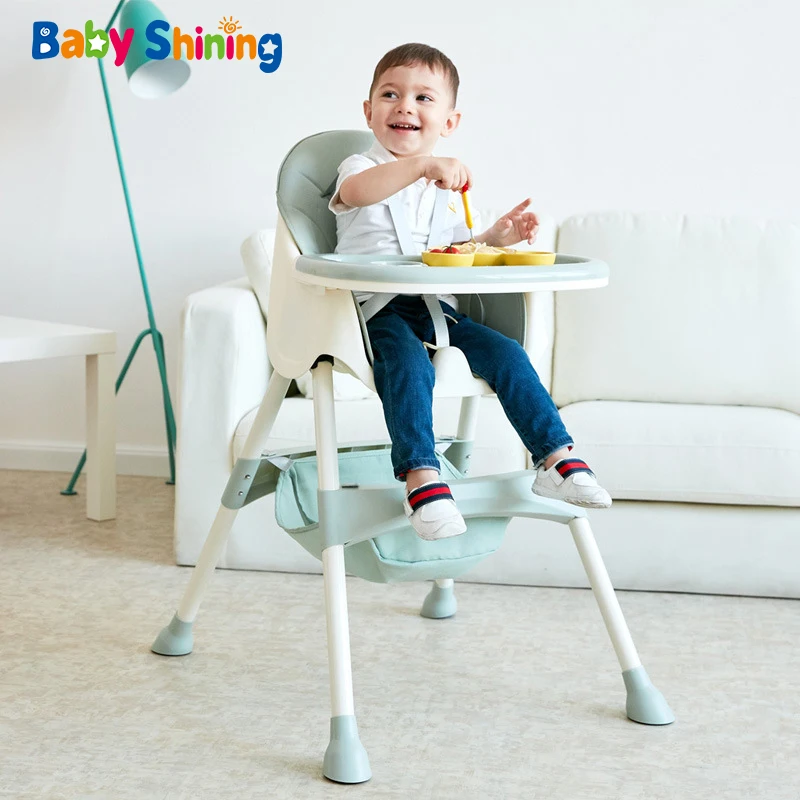 Baby Shining Kids Highchair Feeding Dining Chair Double Tables Macaron Multi-function Height-adjust Portable with Storage Bag