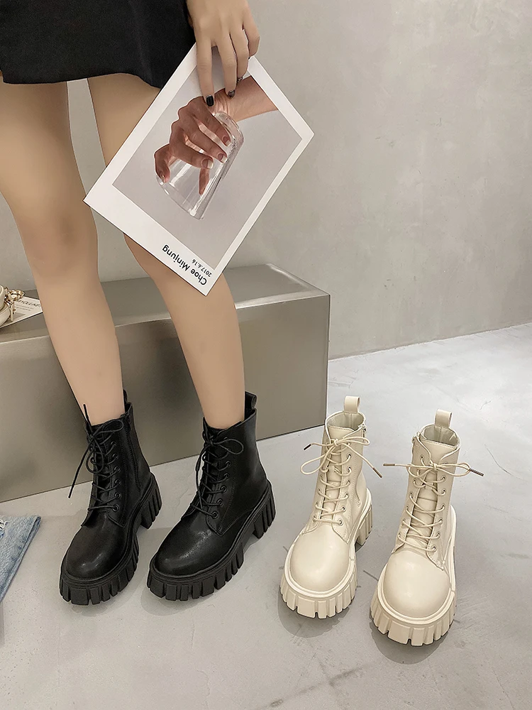 

Ботинки женские на низком каблуке, с круглым носком, из ПУ кожи