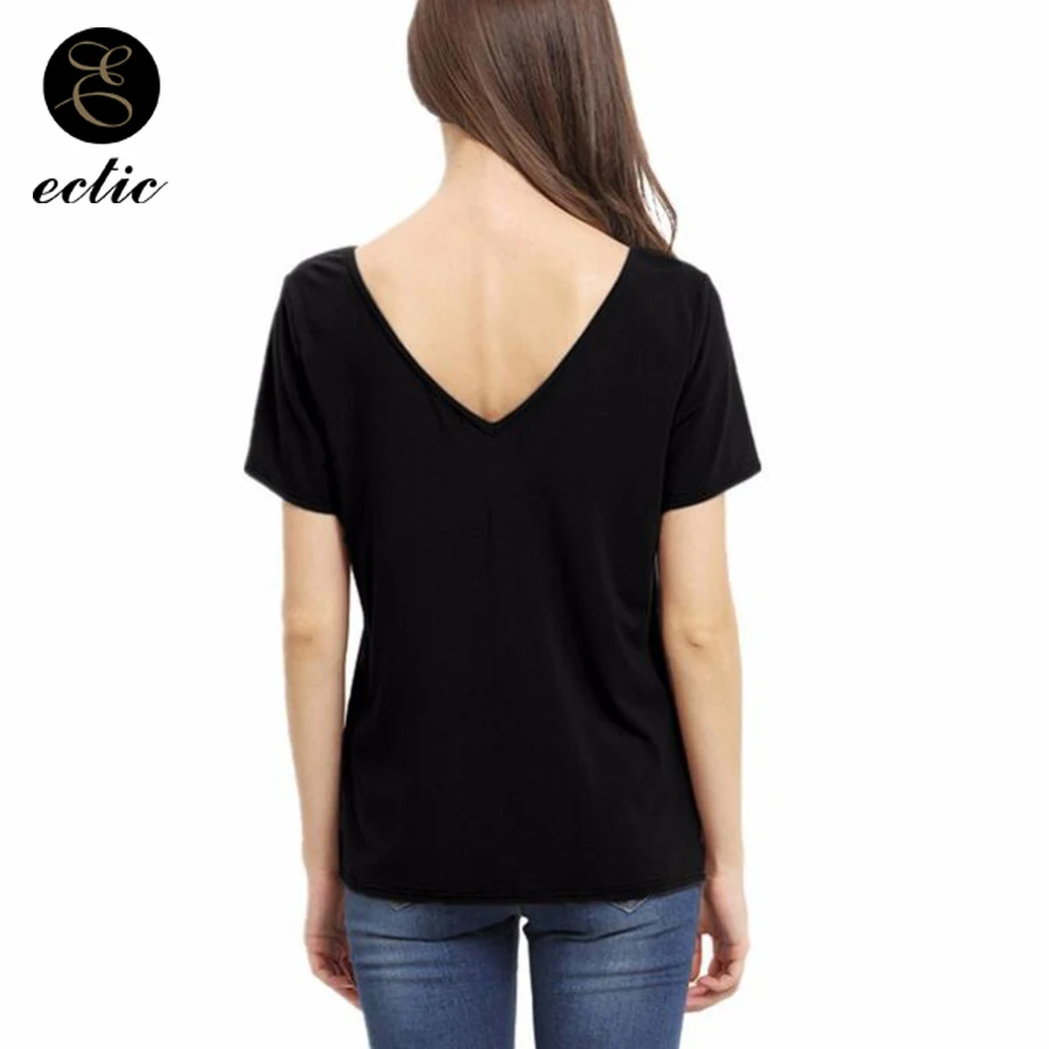 Глубокий V Образным Вырезом Погружение Футболка Женщина Хипстер Одноцветный