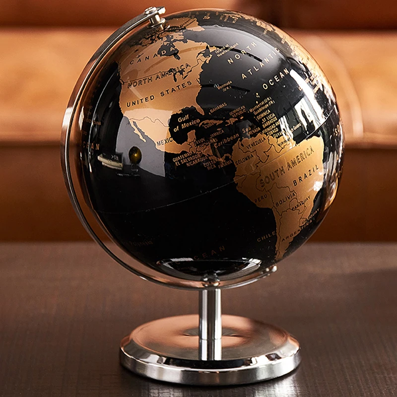 

Rotary World Globe Retro World Map Ornaments Plastic Geography Model Home Office Desktop Decor Students Study Supplies 18x14cm