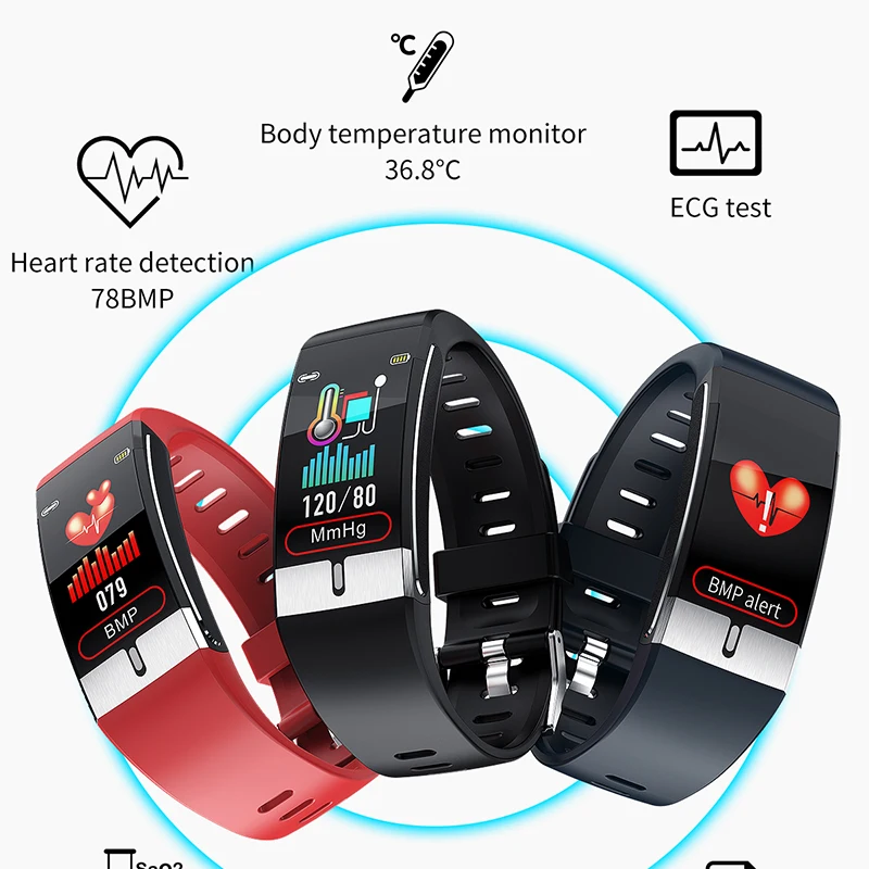 

Smart Horloge E66 Body Temperatuur Ecg Ppg Hartslag Bloed Fitness Tracker Armband Smart Band Mannen Vrouwen Pk T1