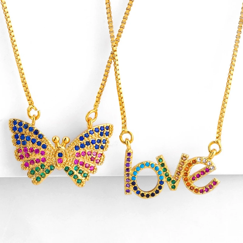 Ожерелье KOMi K2317 инкрустированное цветным Цирконом с надписью Pop Love подвеска в