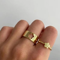 fashion hollow flower couple ring combination for men and women ins style simple opening index finger ring ladies jewelry gifts