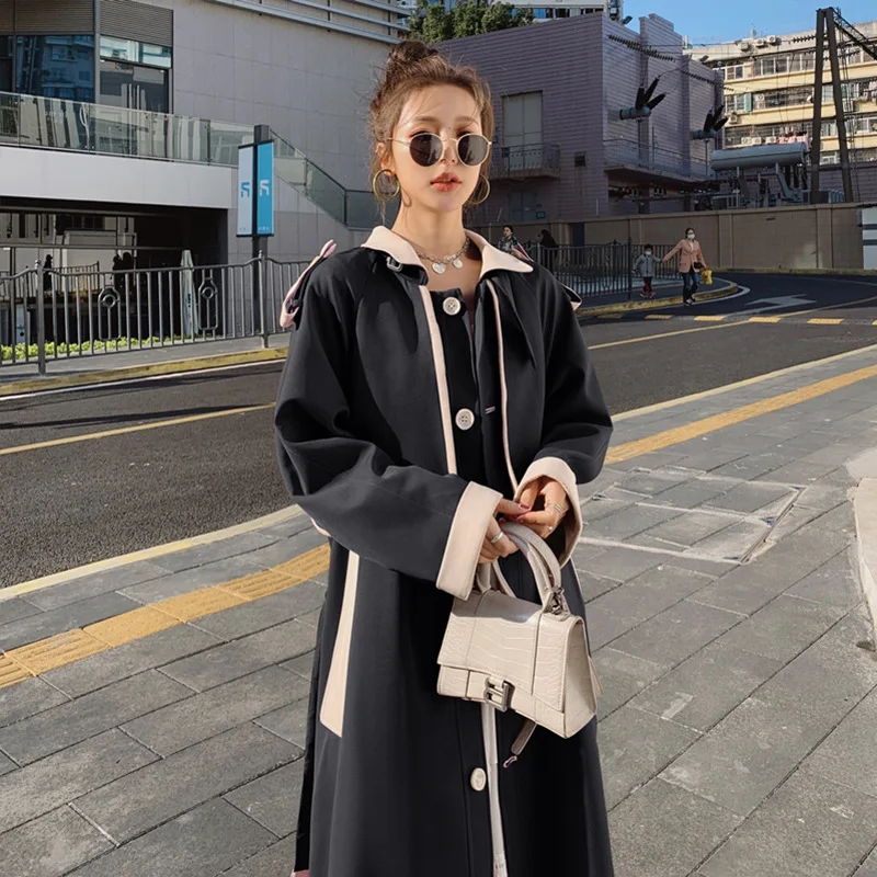 

SuperAen Windbreaker Loose Autumn and Winter Coat 2021 New Design Hit The Color Single Breasted Casual Women Fashion Jackets