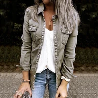autumn single breasted denim women shirt turn down collar solid slim female shirts 2021 fashion new ladies casual tops clothes