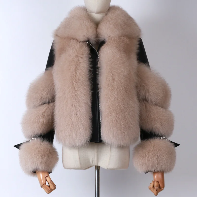 

SHZQ Real Fur Jacket Ladies Natural Fox Fur Outwear Women Fox Fur Real Coat