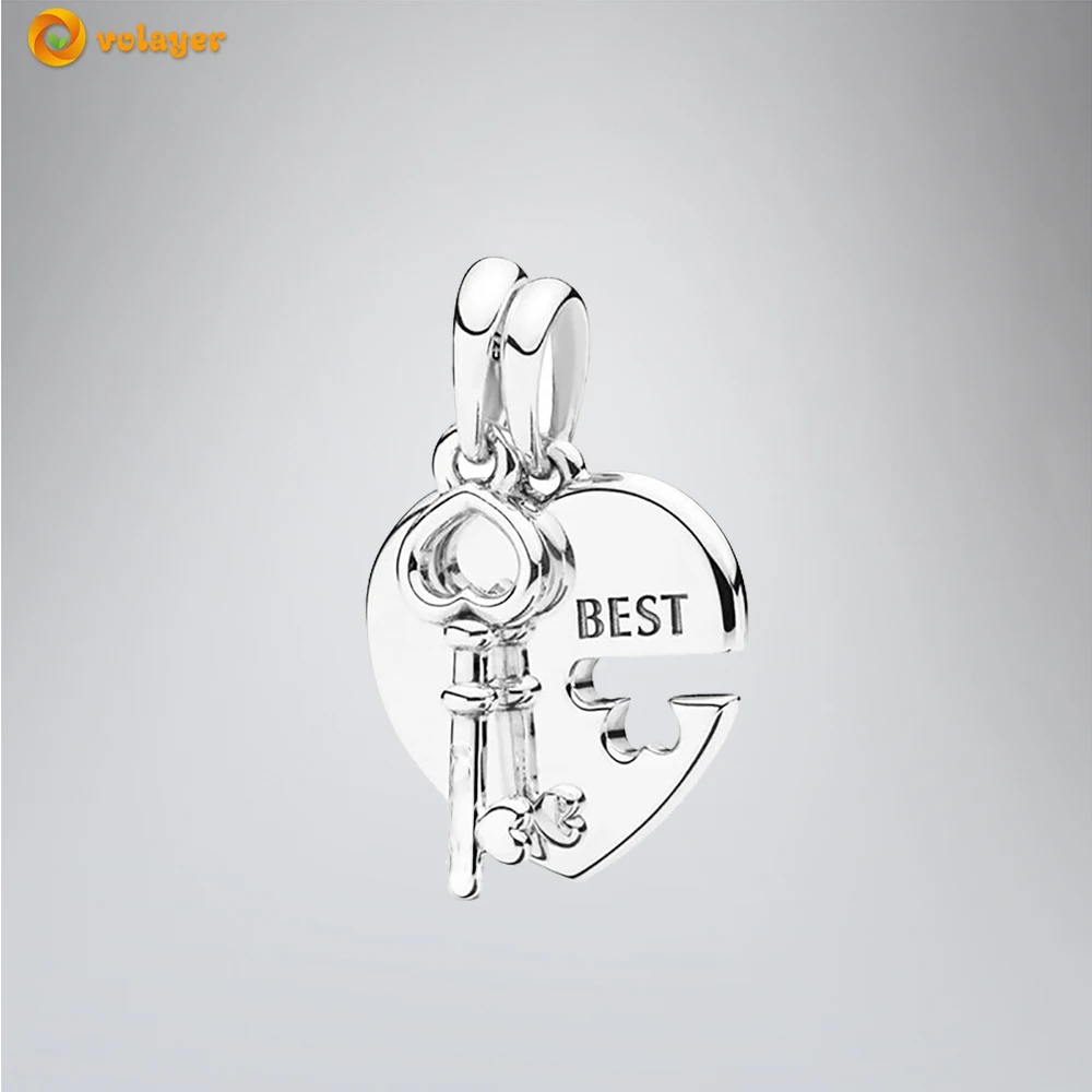 

Volayer 925 Sterling Silver Best Friends Heart & Key Pendant Charms fit Original Pandora Bracelets for Women Jewelry Making