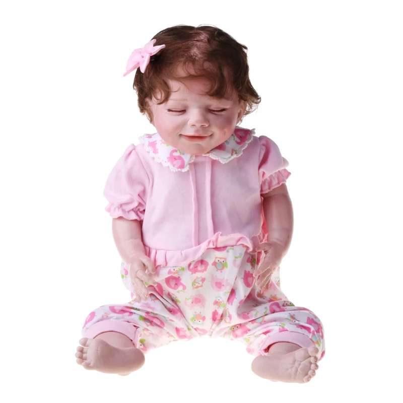 

50LE Eyes-Close Pink Suit Girl Doll Realistic Baby Girl Doll Washable Doll Toys Lifelike Boy Doll Toy Reborn Interactive Doll