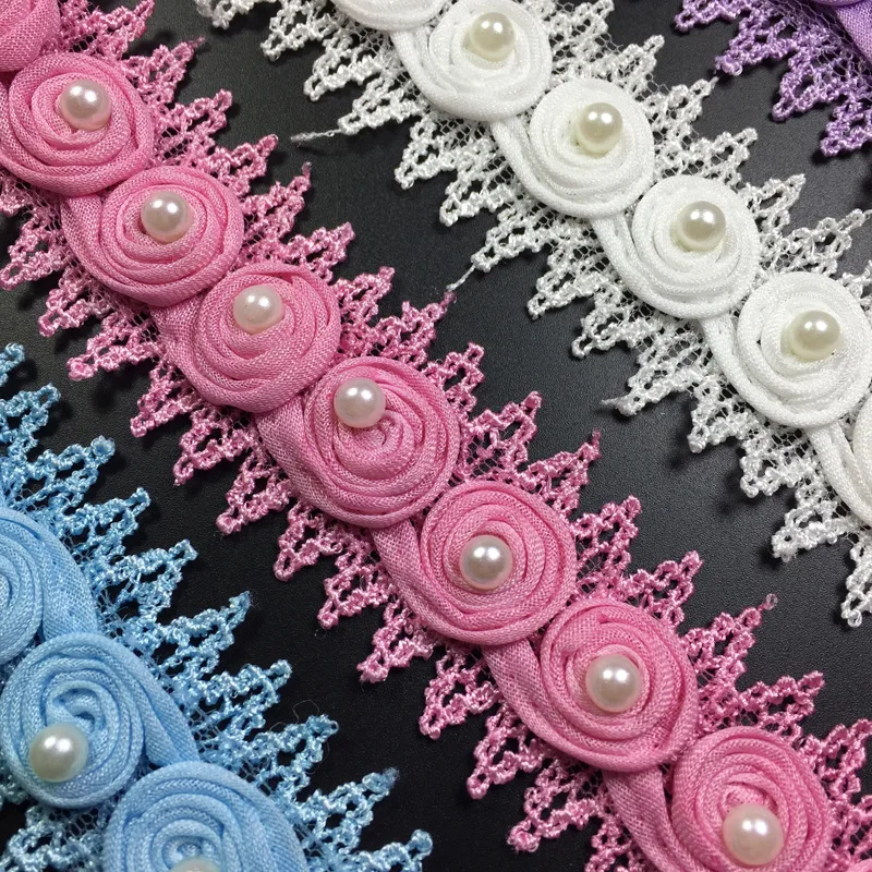 С цветами роз и жемчугом верхний край декорирован кружевом подрезная Лента ткань