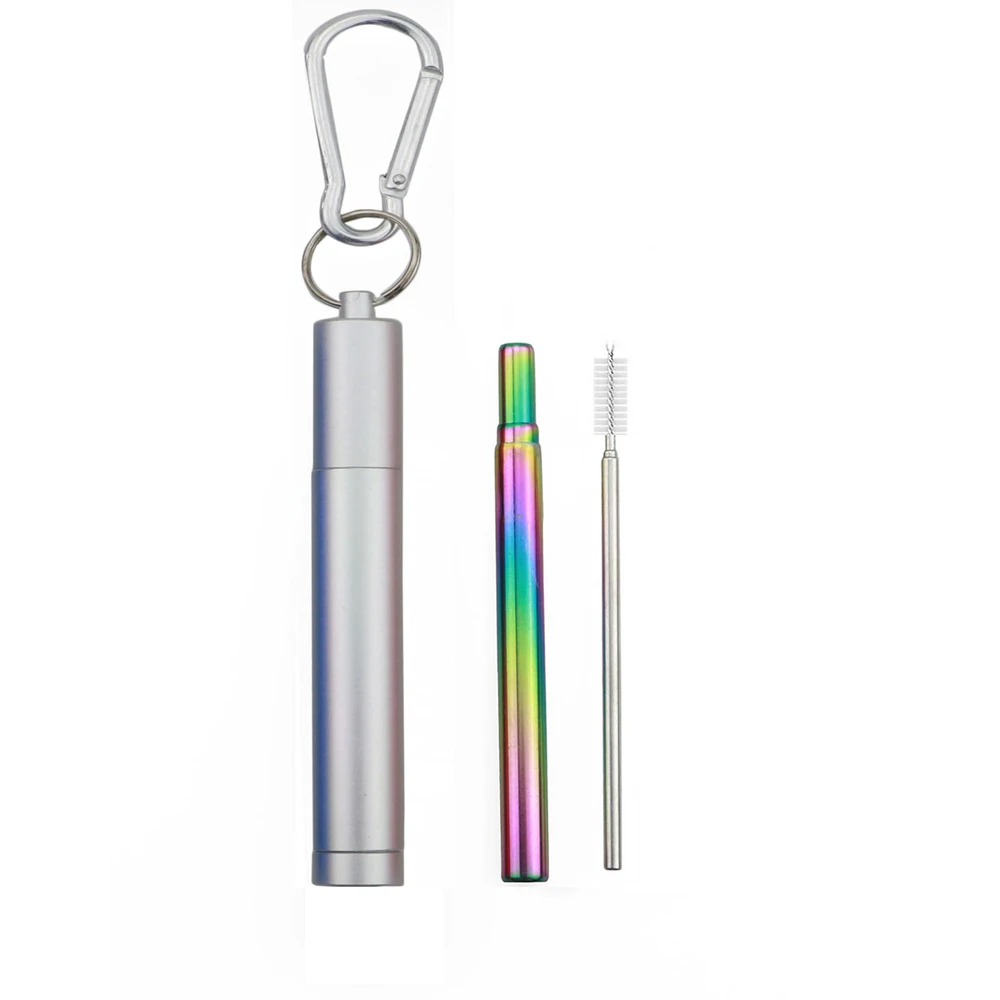 Silver Box Rainbow 18/10 складной набор соломы из нержавеющей стали, многоразовая телескопическая соломинка для питья, портативная соломинка для путешествий, металлическая соломенная щетка для питья - Цвет: Silver Box Rainbow