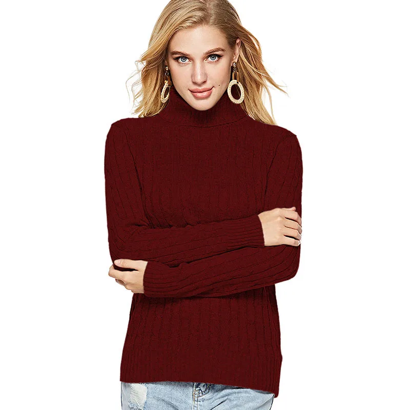

Donsignet Women's Sweater New Fashion High Neck Pullover Striped Casual Knitted Long Sleeves Sweater Women's clothing