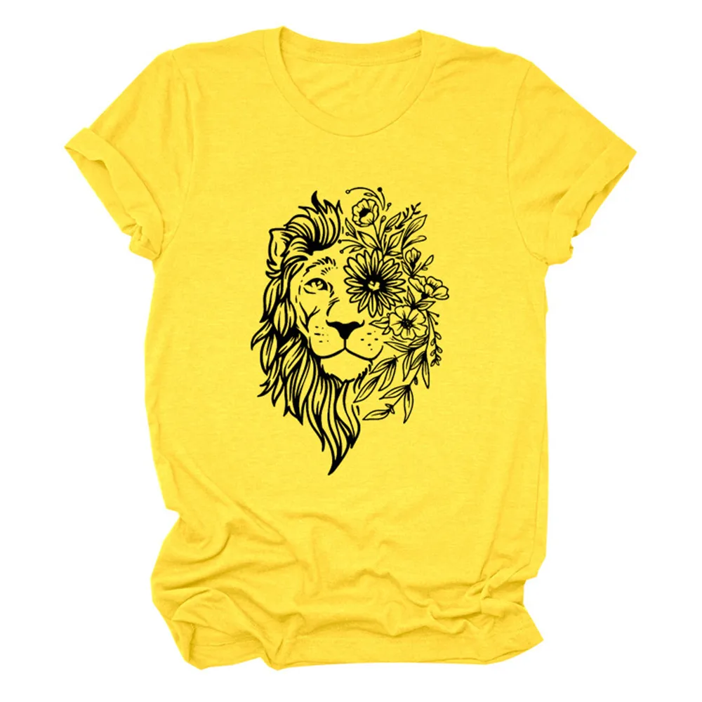 Футболка женская летняя с принтом льва подсолнуха в стиле Харадзюку|Футболки| |