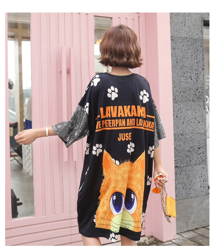Женское платье с принтом в виде кота Vefadisa летнее платье-футболка блестками 2020