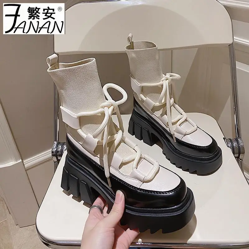 Женские ботильоны на массивной платформе белые ботинки-носки в стиле Харадзюку