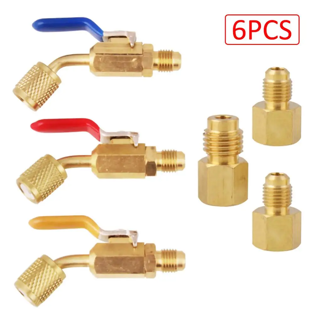 

New 6 PCS Air Conditioning Refrigerant Angled Compact Ball Valve 1/4 Inch for Refrigerant Tank Adapter 6014 Vacuum Pump Adapter