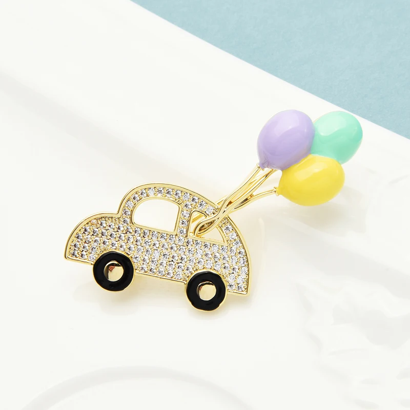 

Wuli&baby New Cute Balloon Car Brooches For Women Unisex Cubic Zirconia Enamel Vehicle Party Casual Collar Brooch Pins Gifts