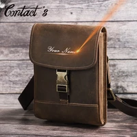 contacts vintage crazy horse leather casual men shoulder bag flap phone pouch bag small crossbody bags for male handbags