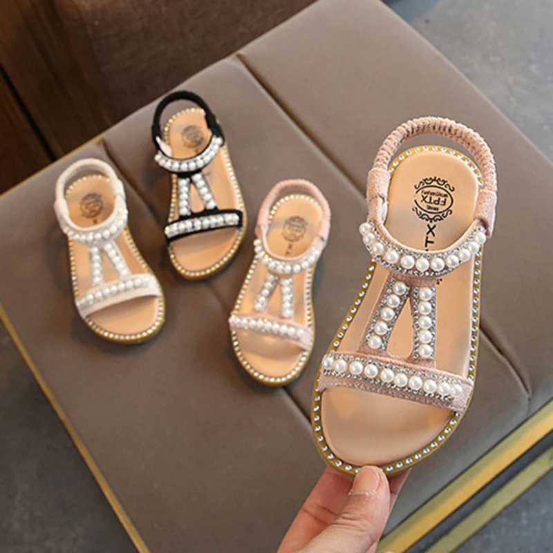 

Summer Baby Girls Sandals Toddler Infant Kids Slip On Pearl Crystal Single Princess Roman Shoes For Children Girl