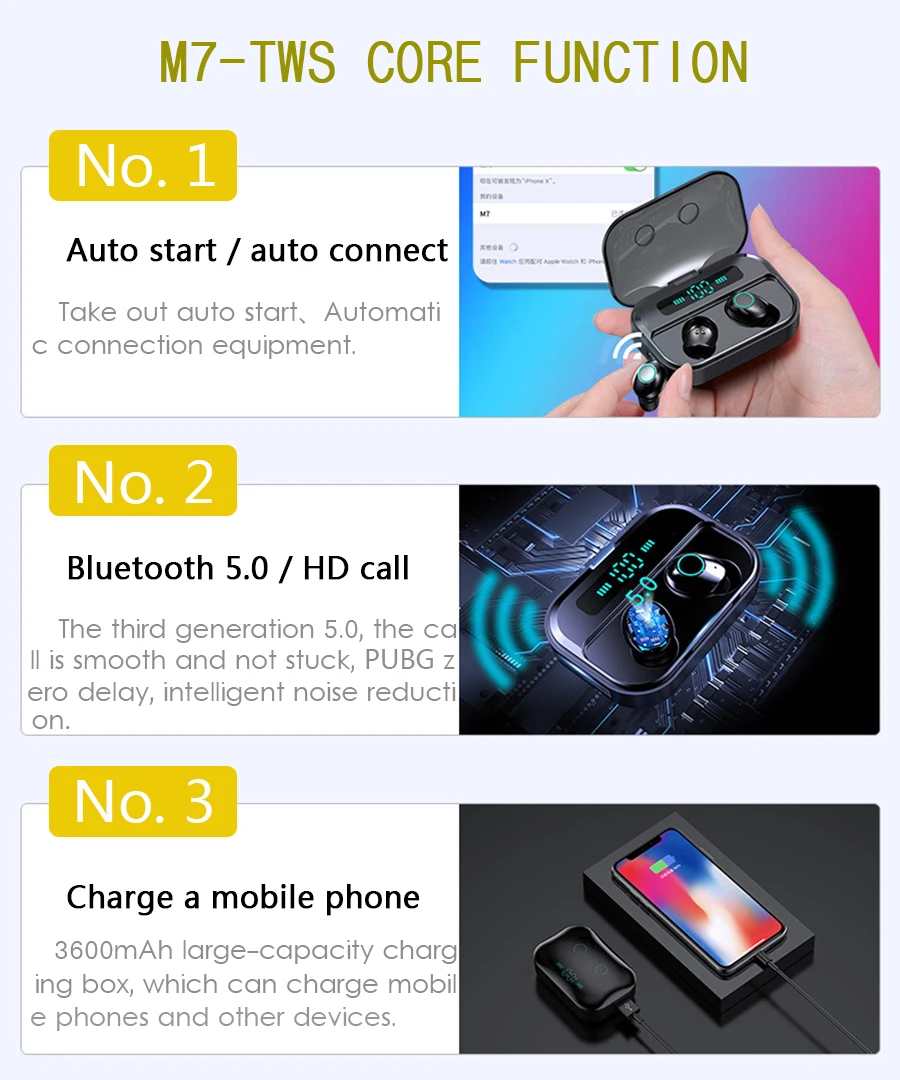 M7 TWS Bluetooth наушники 8D бас объемная гарнитура IPX7 водонепроницаемый шумоподавление Гарнитура спортивные наушники беспроводные наушники
