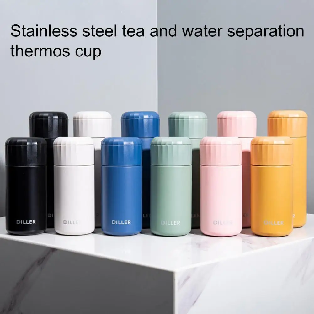 

280/400ml Vacuum Flask Solid Color Tea Water Separation Stainless Steel Leak-proof Insulated Bottle Thermocup for Home