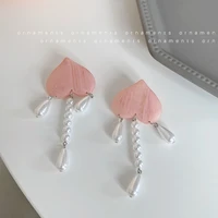 zdmxjl korean fashion sweet women earrings pink heart drop shape pearl eardrop string beads earring accessories for girl gift
