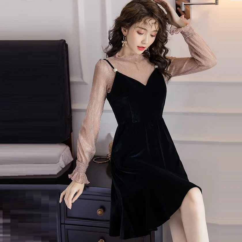 Женское бархатное платье без рукавов Повседневный Сарафан на бретелях с