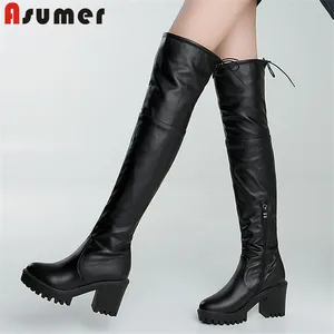 ASUMER2020 горячая распродажа; ботфорты до бедра; женские сапоги на платформе с круглым носком на высоком каблуке; Узкие вечерние женские туфли для выпускного