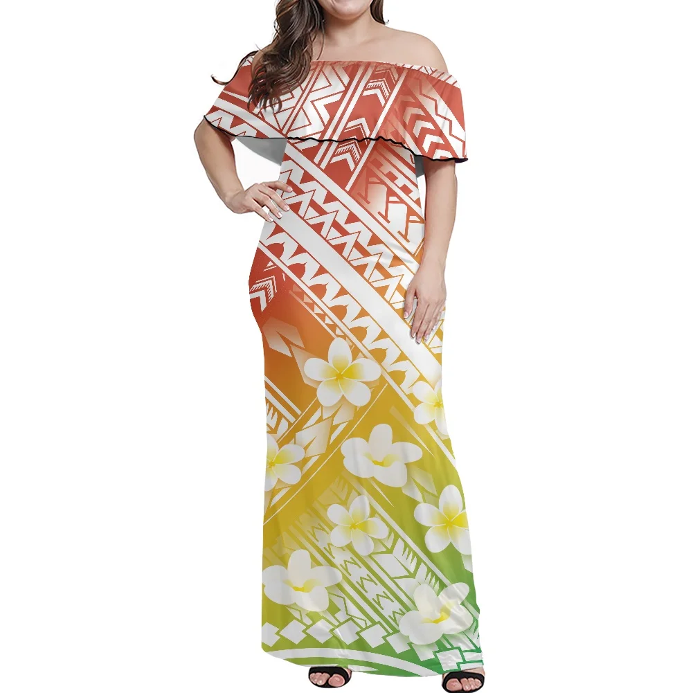 

Hycool Women's Evening Dress Hawaii Leaves Tribal Print Woman Clothes Off Shoulder Sexy Dress Plus Size Casual Ropa Mujer