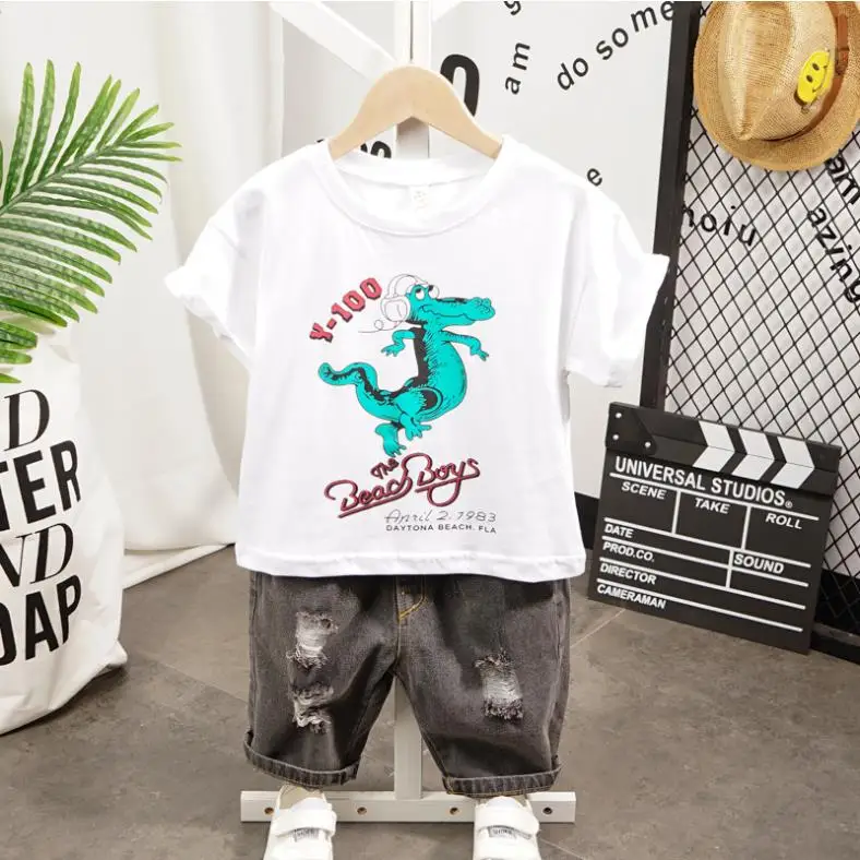 

Children's Cartoon Print Clothes Casual Toddler Outfits Baby Boy Summer Clothes Boy Clothing Set Sports T-shirt+ Shorts Suits