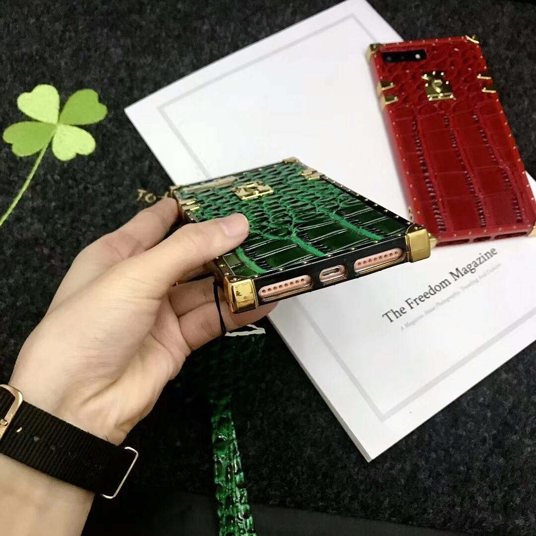 Роскошный Винтажный чехол из кожи аллигатора для iPhone X XR XS MAX Модный квадратный