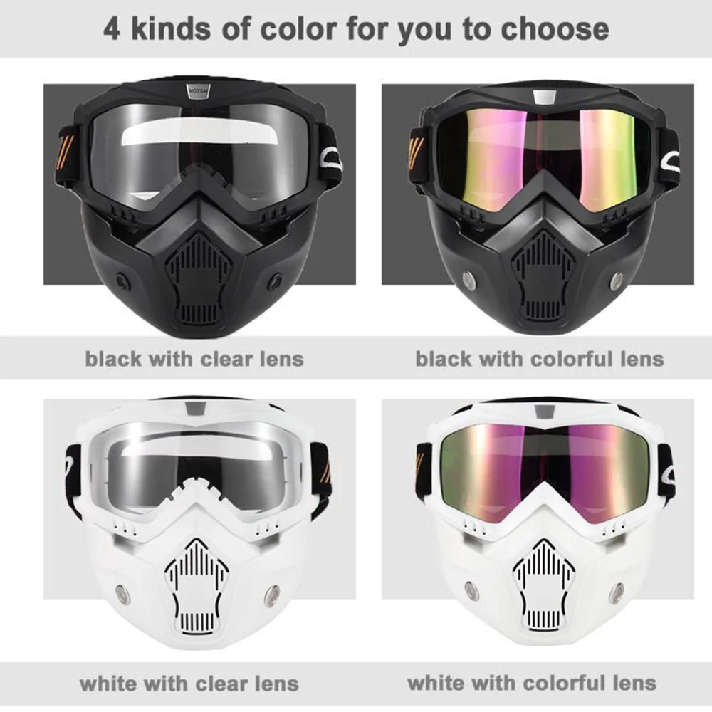 

Mortorcycle Mask Detachable Goggles and Mouth Filter for Open Face Helmet Motocross Ski Snowboard Mortorcycle Accessories