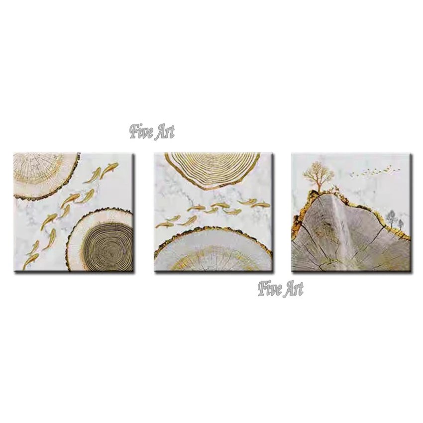 

Home Decoration Pieces Abstract New Gold Foil Texture 3 Panels Canvas Oil Painting Modern Living Room Decoration Wall Art