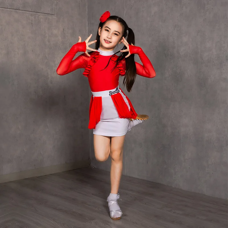 

Latin Dance Clothes For Kids Long Sleeve Practice Clothing Christmas Red White Costumes Latin Dance Competition Dress DWY6952