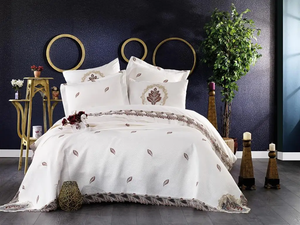 

French Laced Embroidered Alya Bridal Set Cream Coffee
